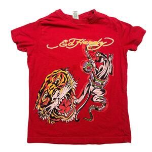 Ed Hardy Kids Tiger Panther Tattoo T Shirt Youth 9/10 Y2K Grunge Baby Tee